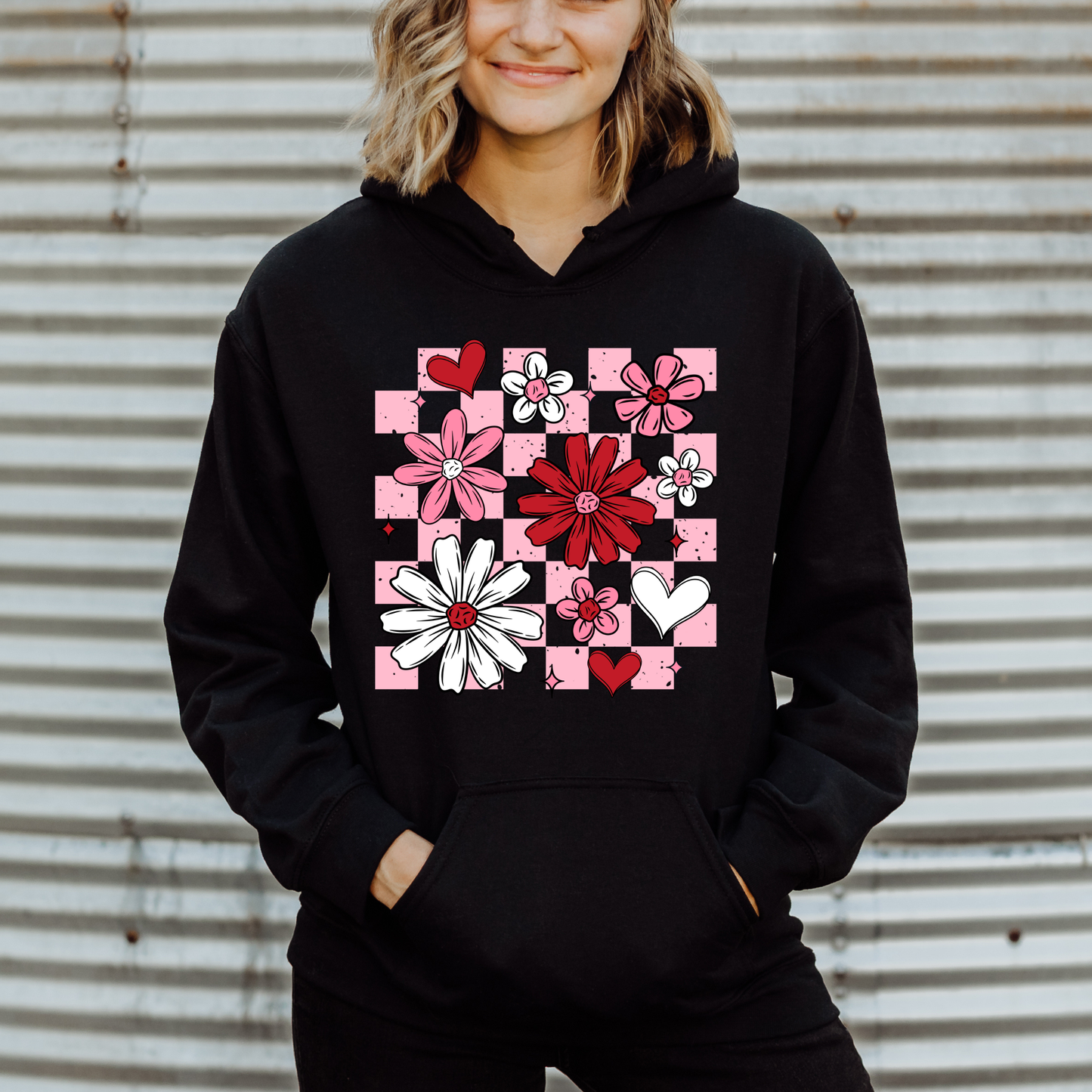 Valentines Checkered Floral Sweatshirt
