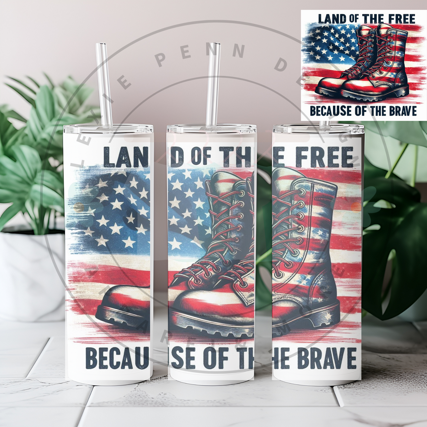Land of the Free Because of the Brave 20oz stainless steel tumbler
