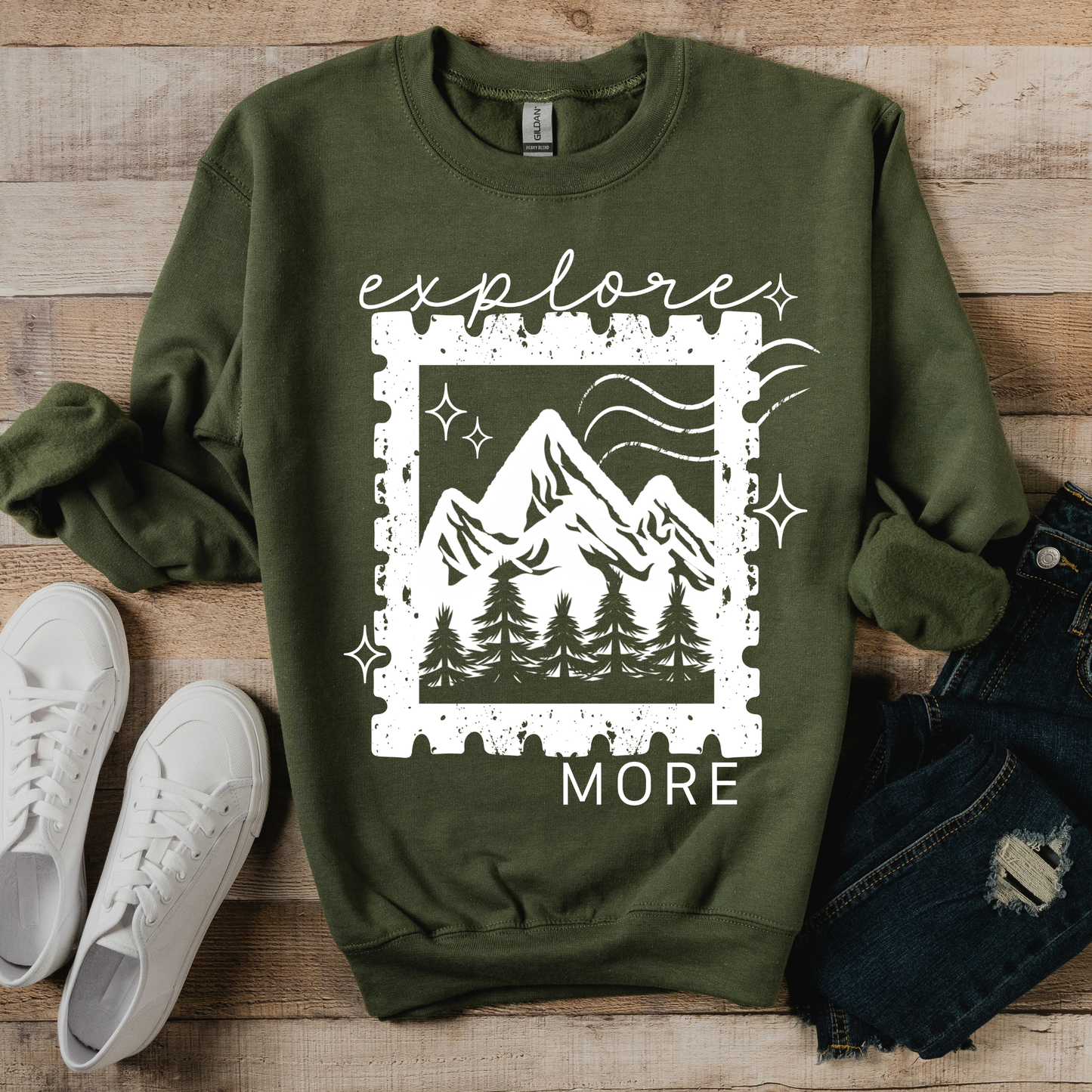 Explore More Stamp Sweatshirt in Dark Green