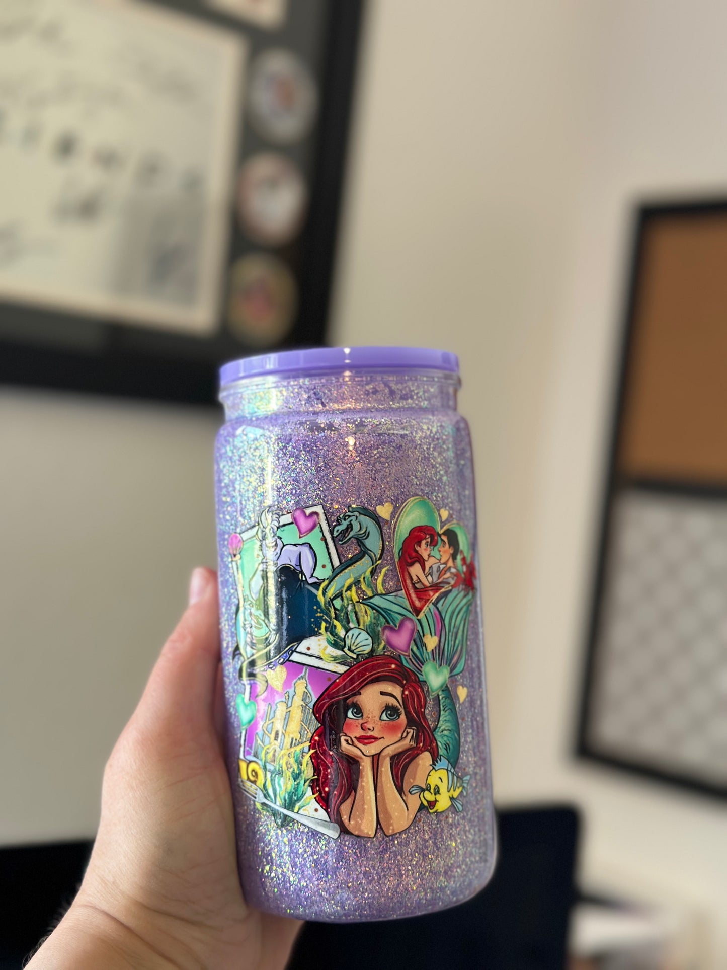 Under the sea inspired 16oz acrylic glitter cup with lid