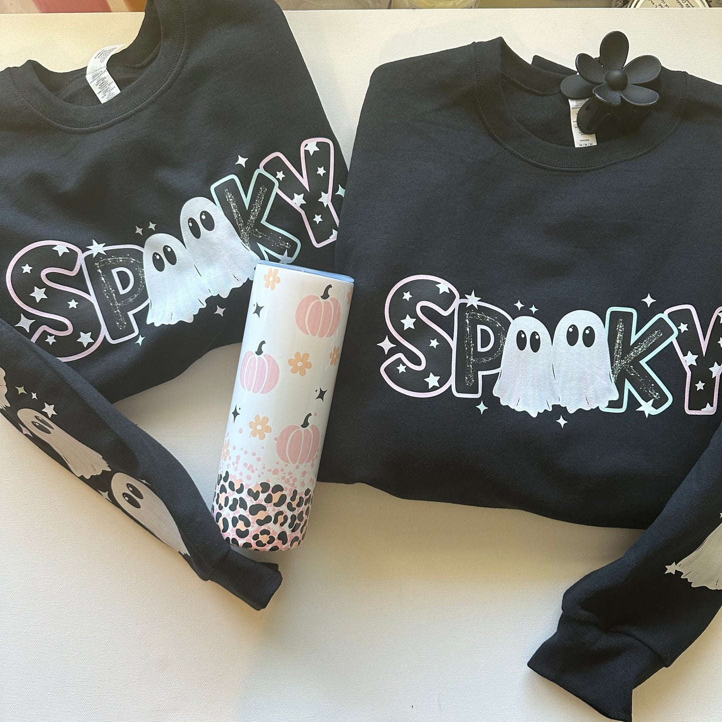 READY TO SHIP Spooky ghost crewneck sweatshirt with ghost sleeve