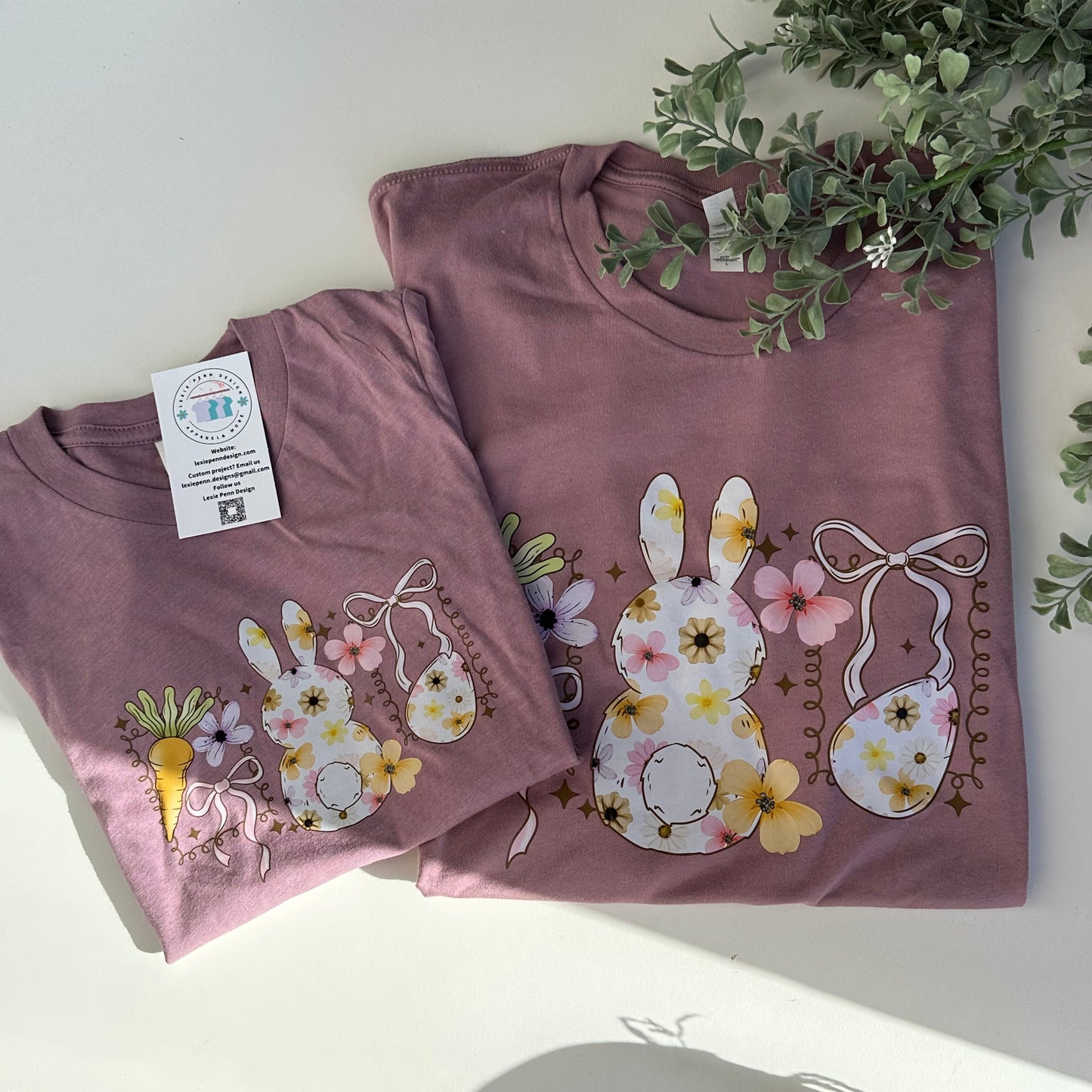 Kids Floral Bunny Graphic Tee in Mauve