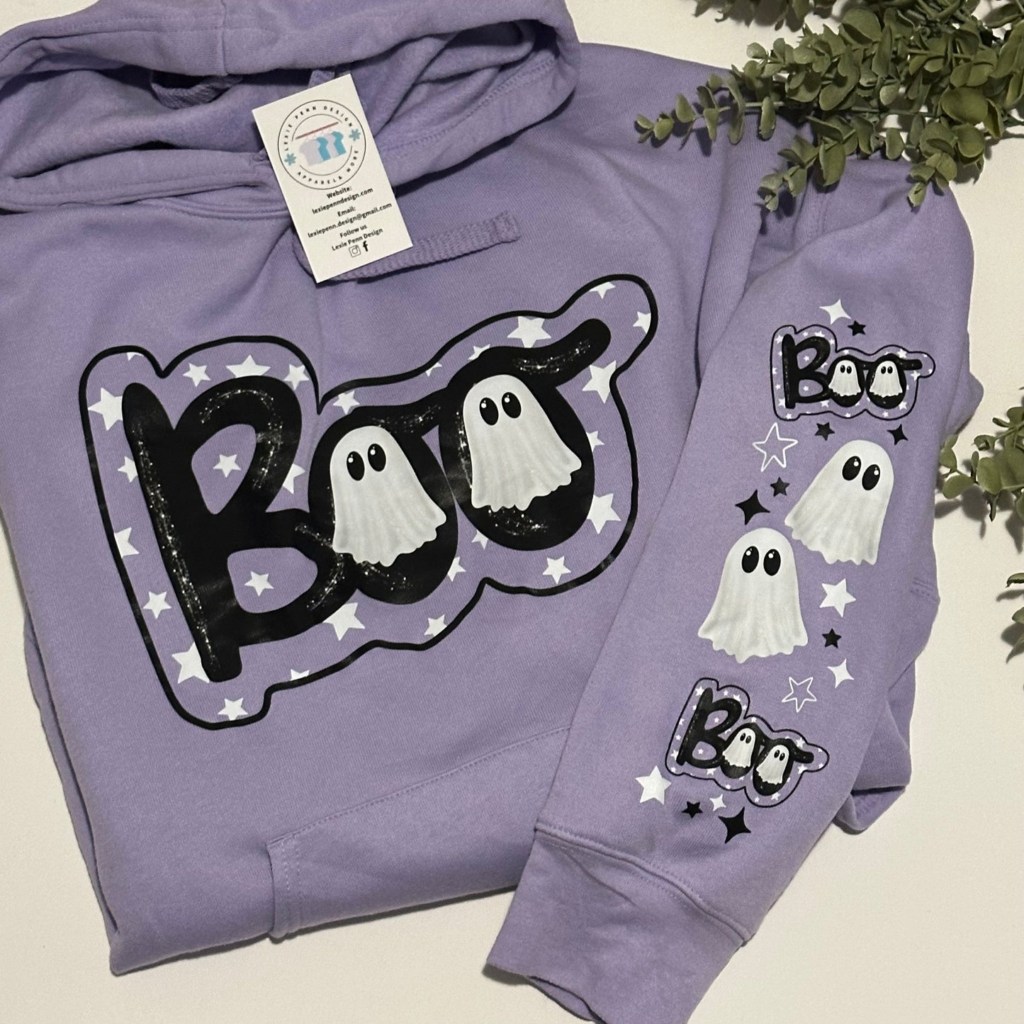 Boo hooded sweatshirt in purple with ghost sleeves