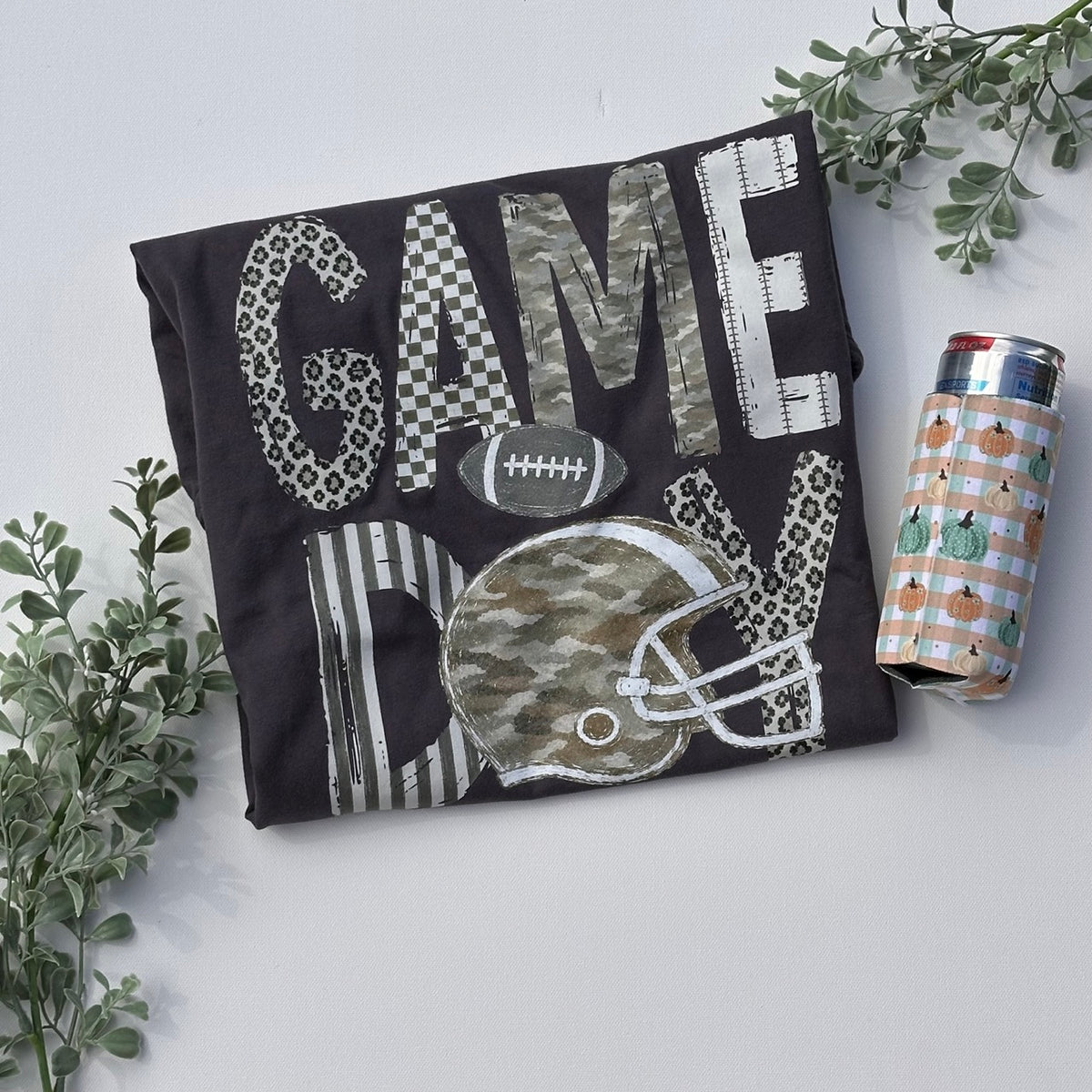 Camo and Leopard Print Football Game Day T-shirt in Pepper