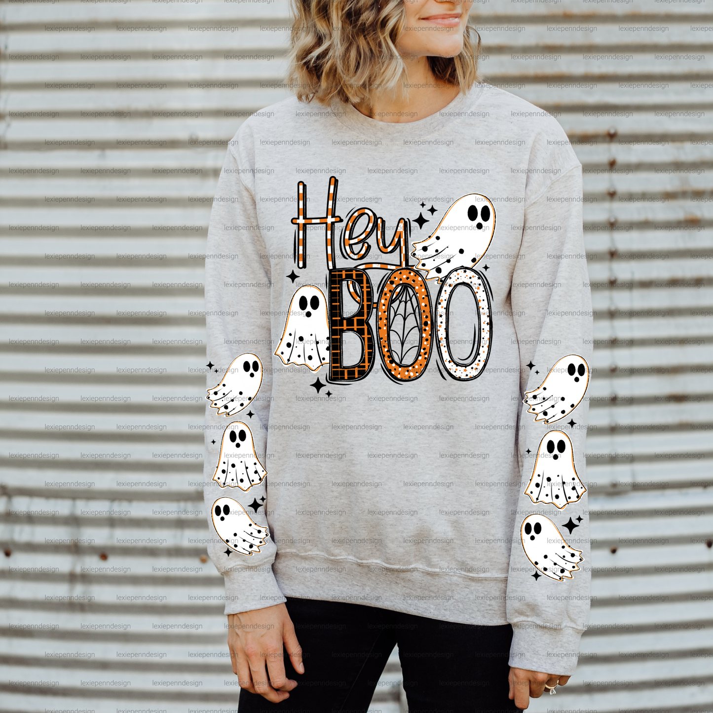 Hey Boo Sweatshirt with sleeve detail in Ash
