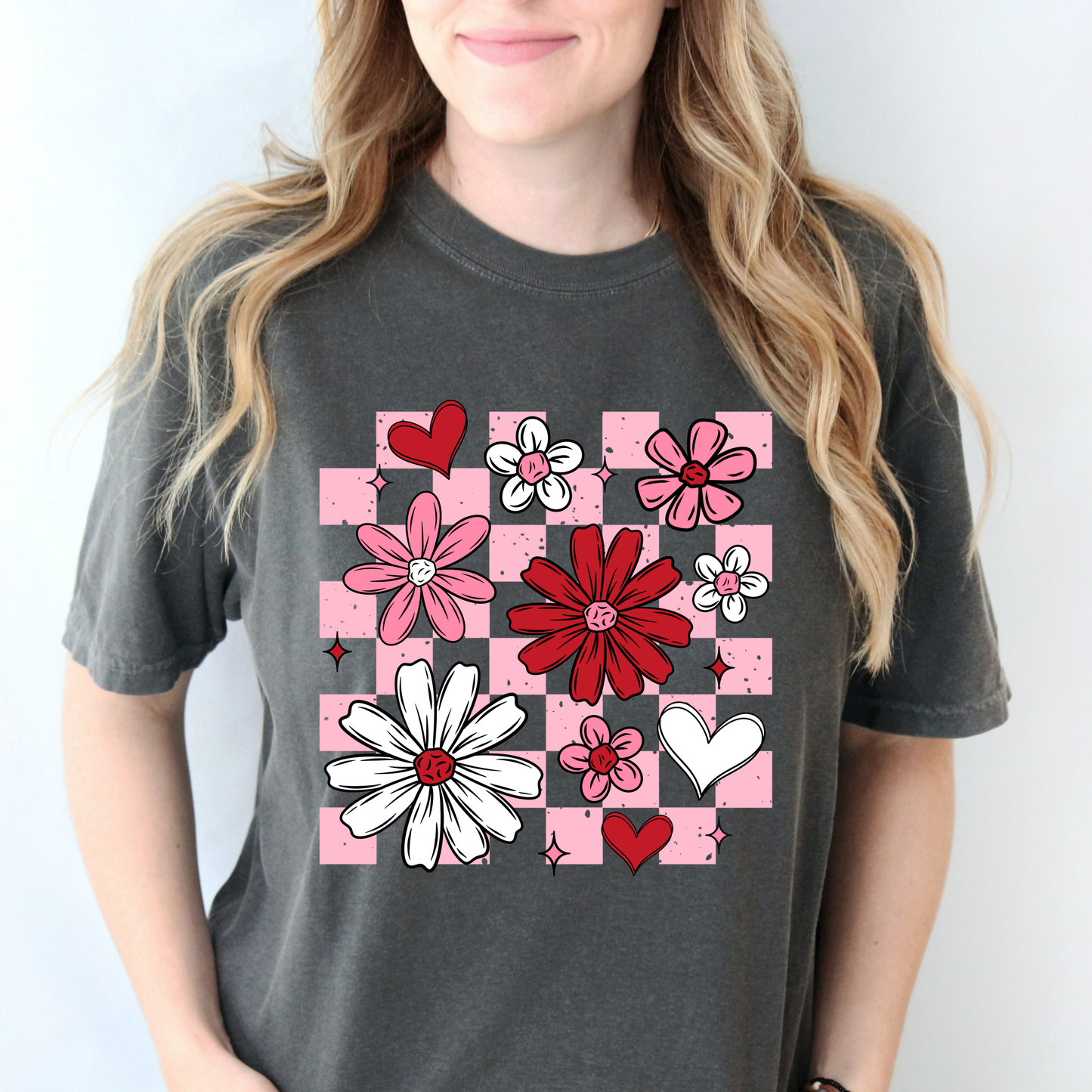 Valentines Checkered Floral T-shirt