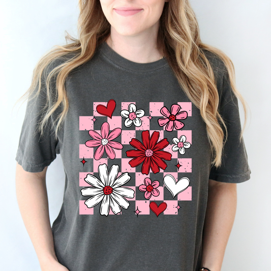 Valentines Checkered Floral T-shirt