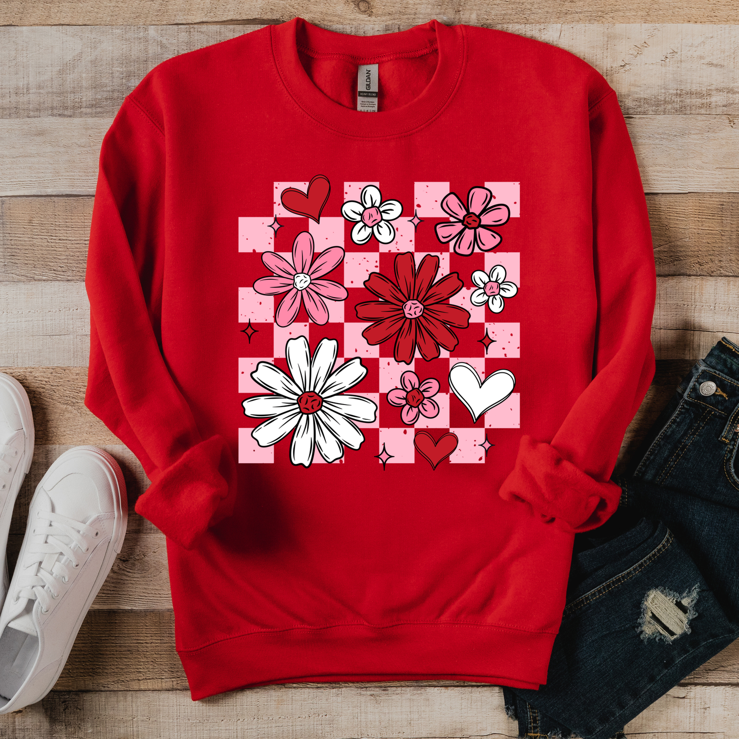 Valentines Checkered Floral Sweatshirt