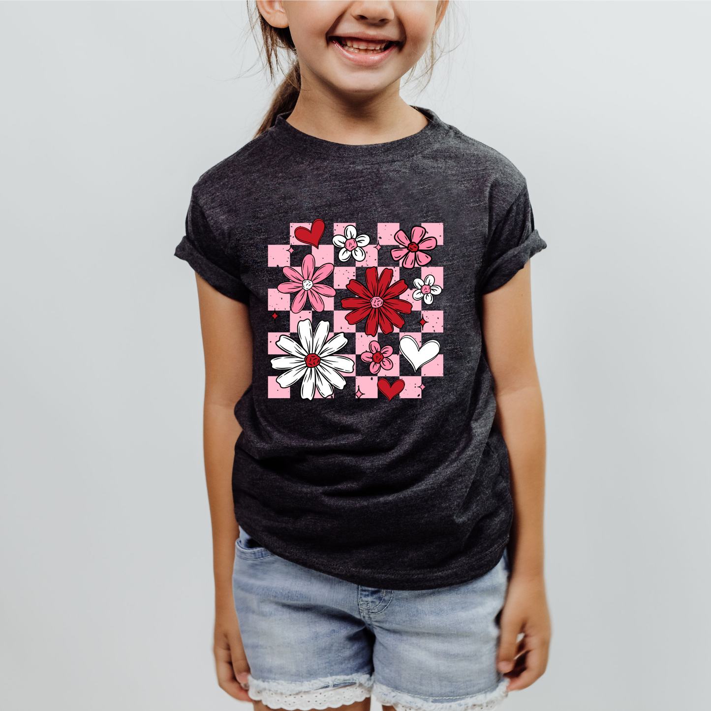 Valentines Checkered Floral kids t-shirt