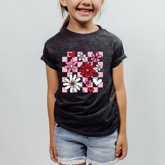Valentines Checkered Floral kids t-shirt