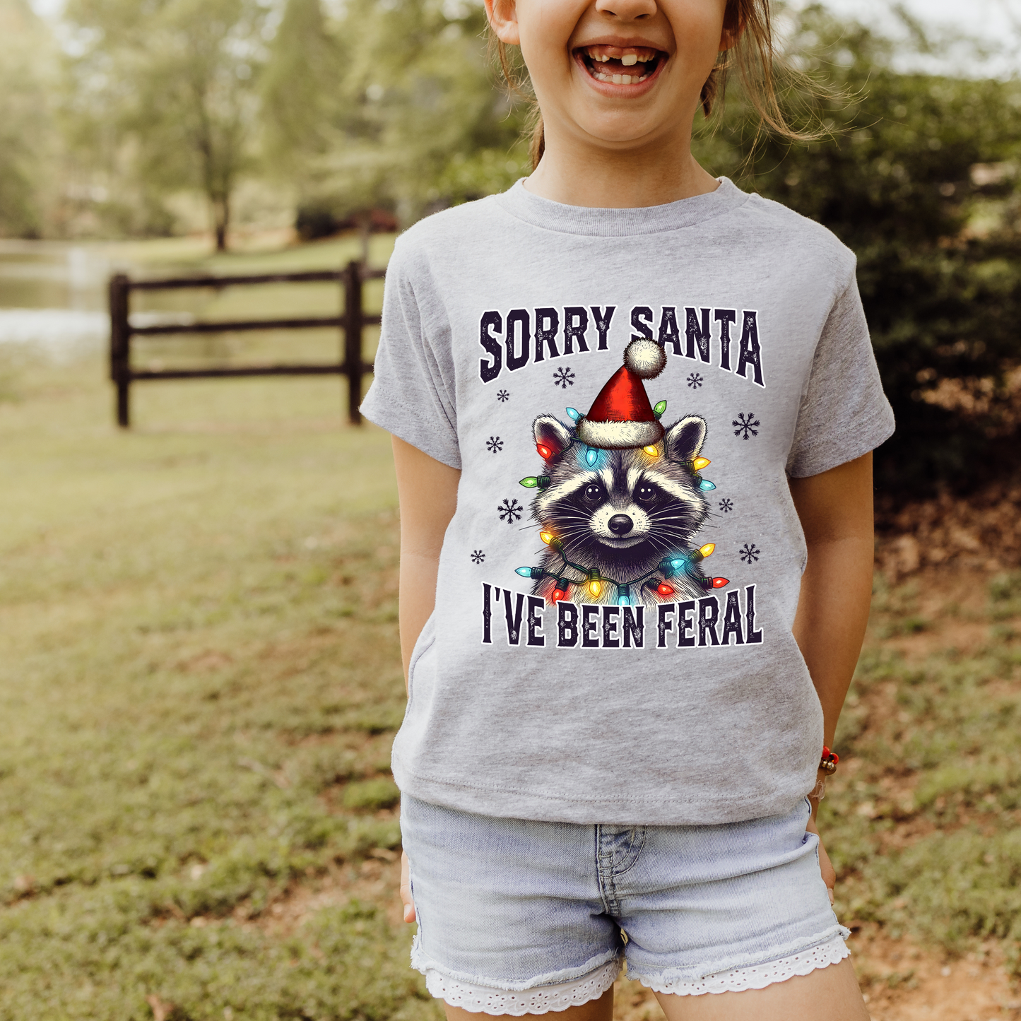 Sorry Santa I've been Feral Kids t-shirt in Light Gray