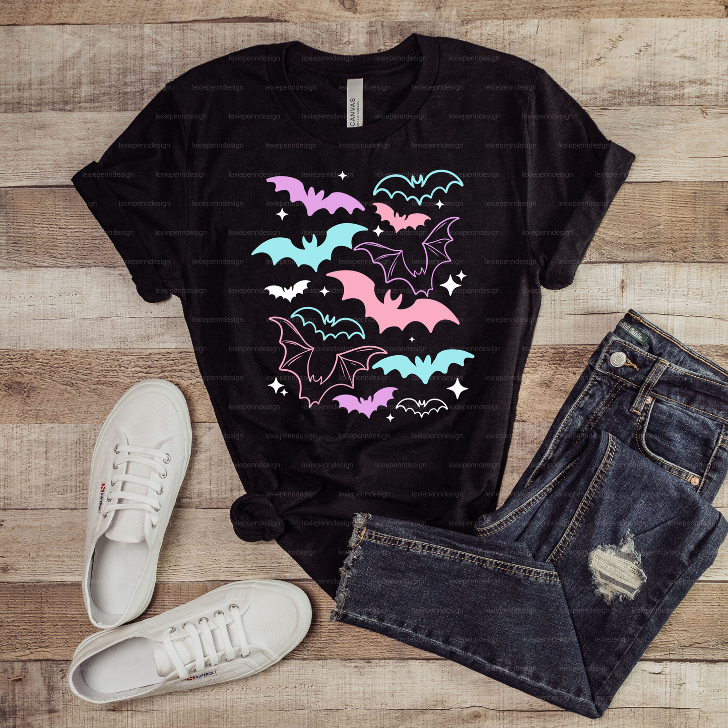 It's Freakin' Pastel Bats in Black Bella Canvas