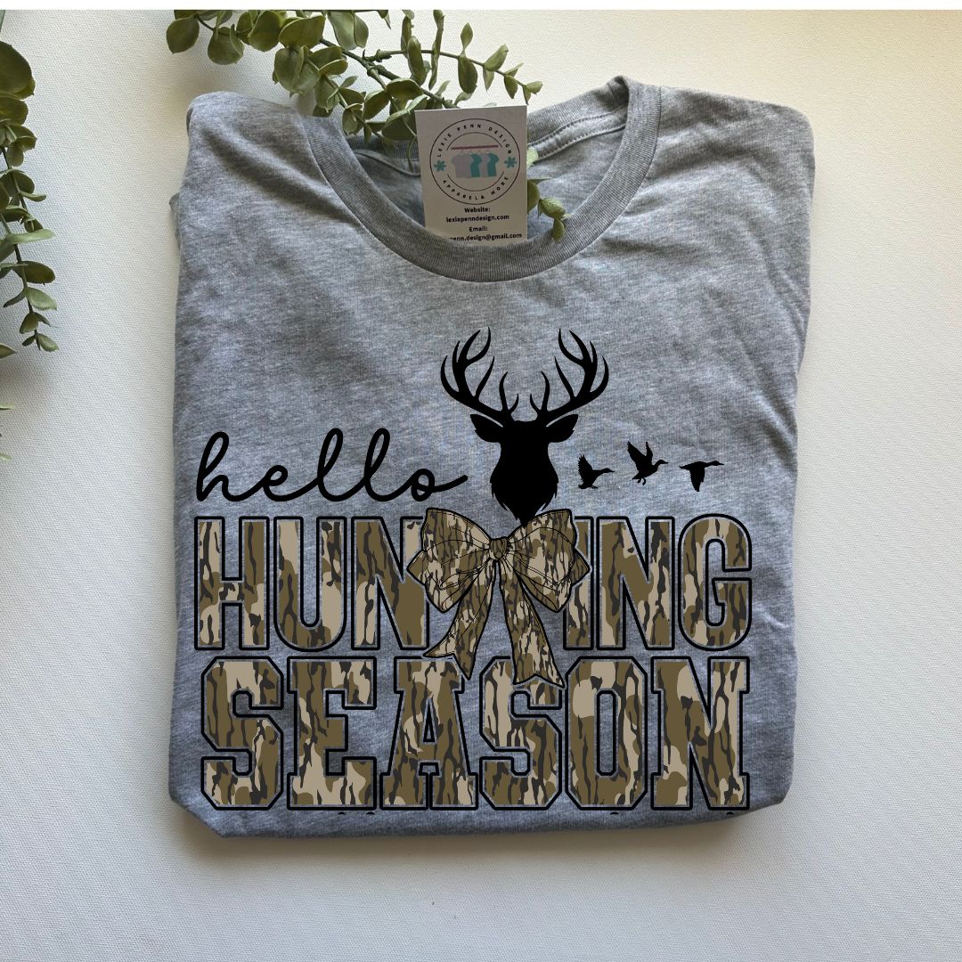 Hello Hunting Season T-shirt in heather gray