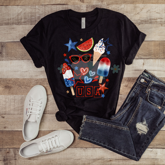 Summer Snacks in the USA Tee in Black Bella Canvas