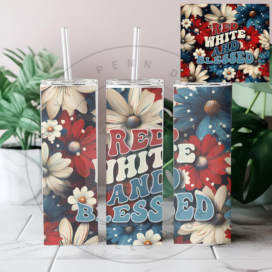 Red white and Blessed 20oz stainless steel tumbler