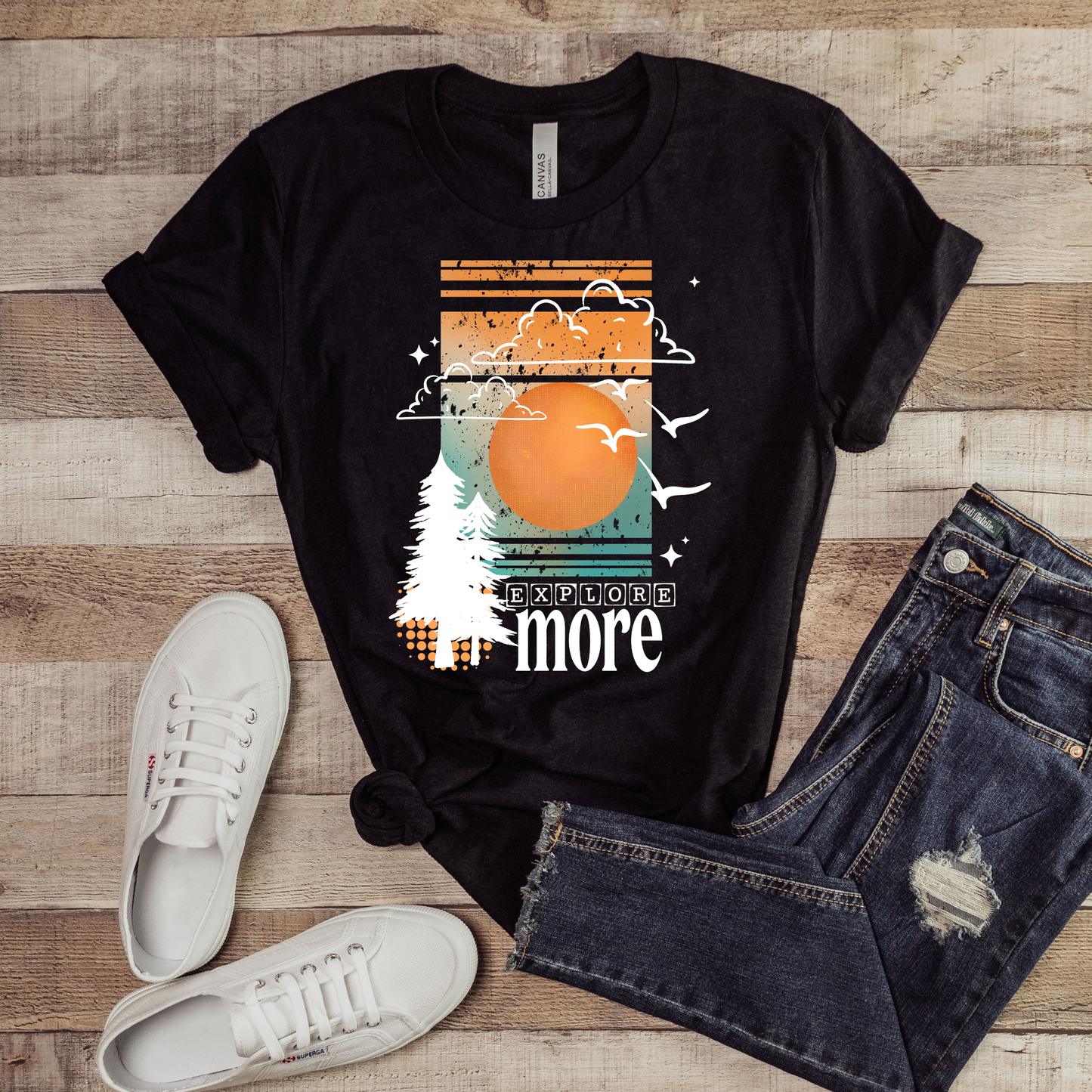 Chasing Adventure Explore More Bella Canvas tee in Black