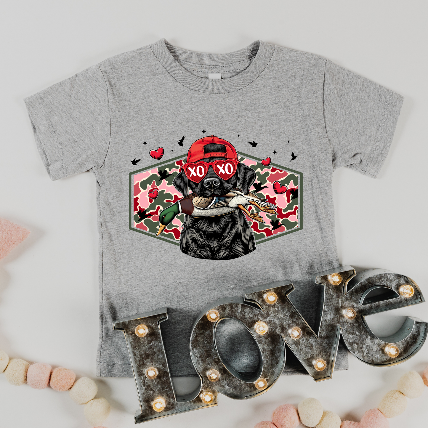 Little boy Duck hunting dog Valentines T-shirt