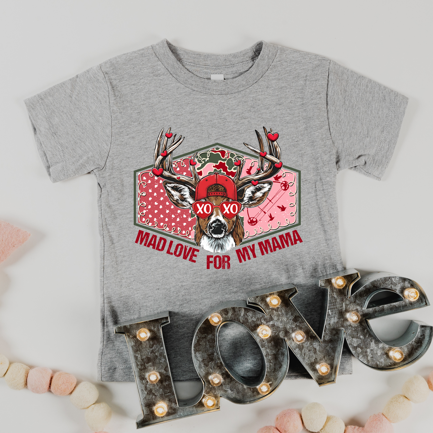 Little boy Mad Love For Mama hunting Valentines t-shirt