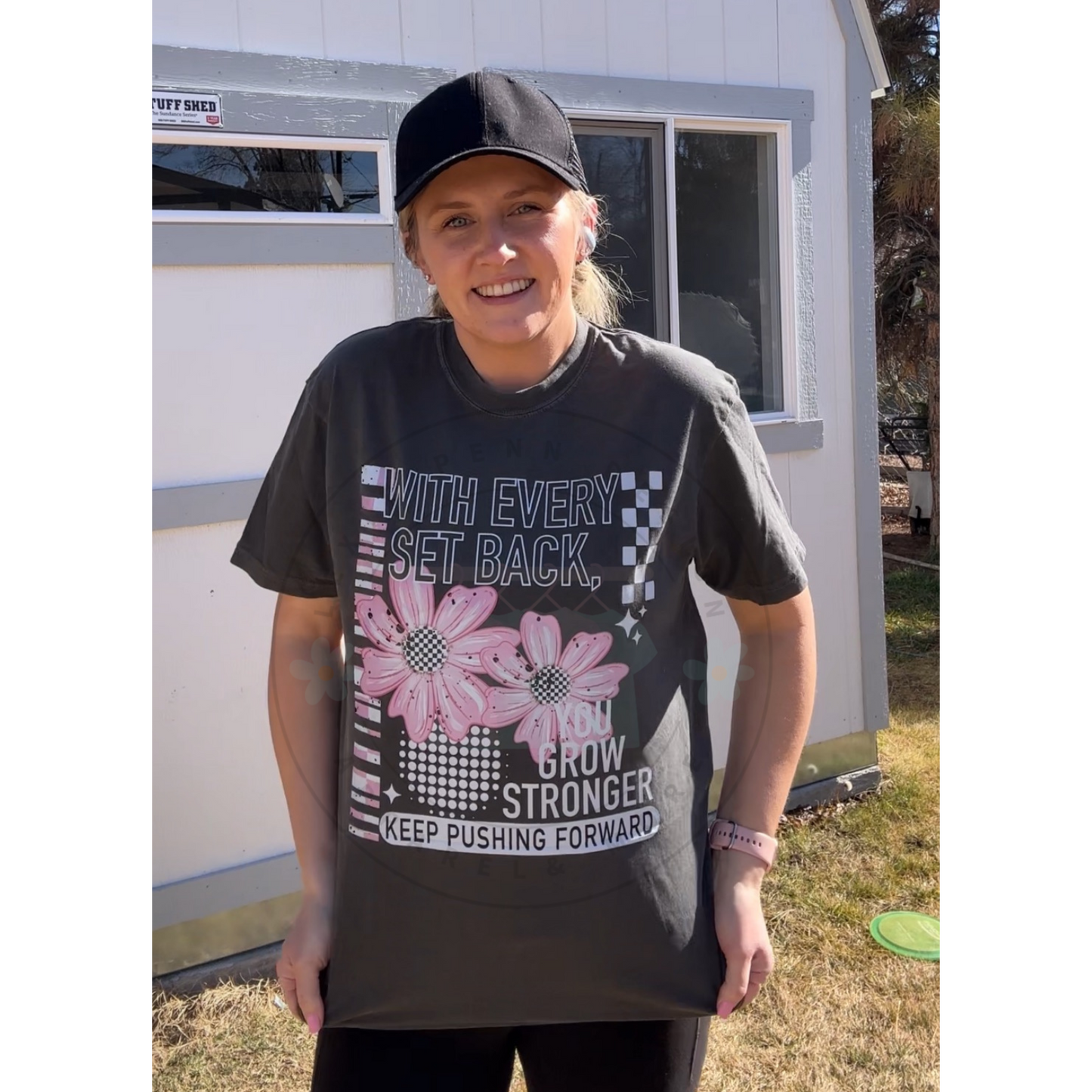 With Every Setback You Grow Stronger Floral Graphic Tee Motivational Shirt in Pepper