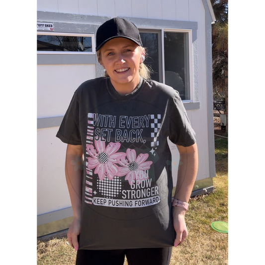 With Every Setback You Grow Stronger Floral Graphic Tee Motivational Shirt in Pepper