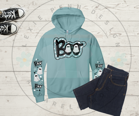 Boo with ghost sleeves hooded sweatshirt in Sage
