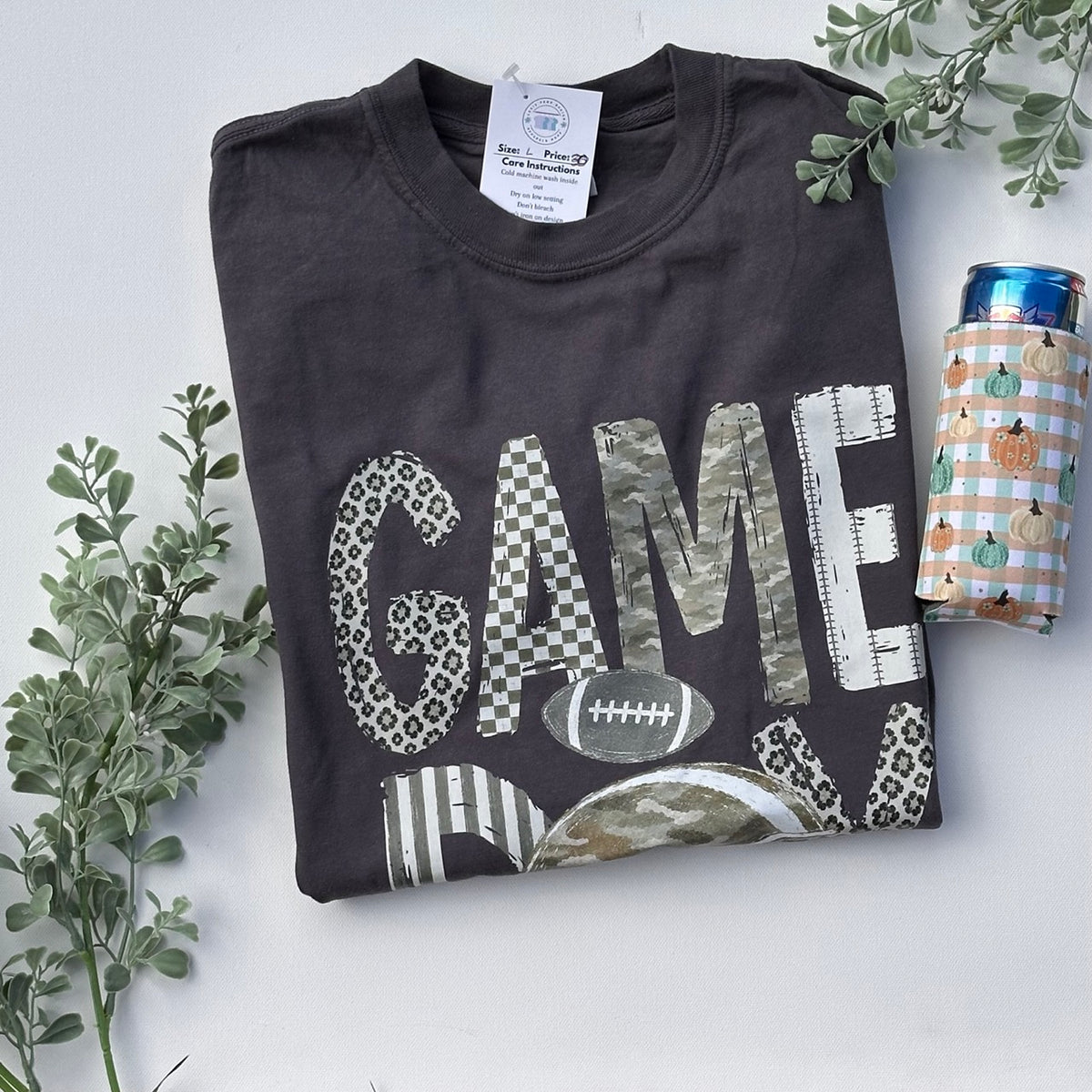 Camo and Leopard Print Football Game Day T-shirt in Pepper