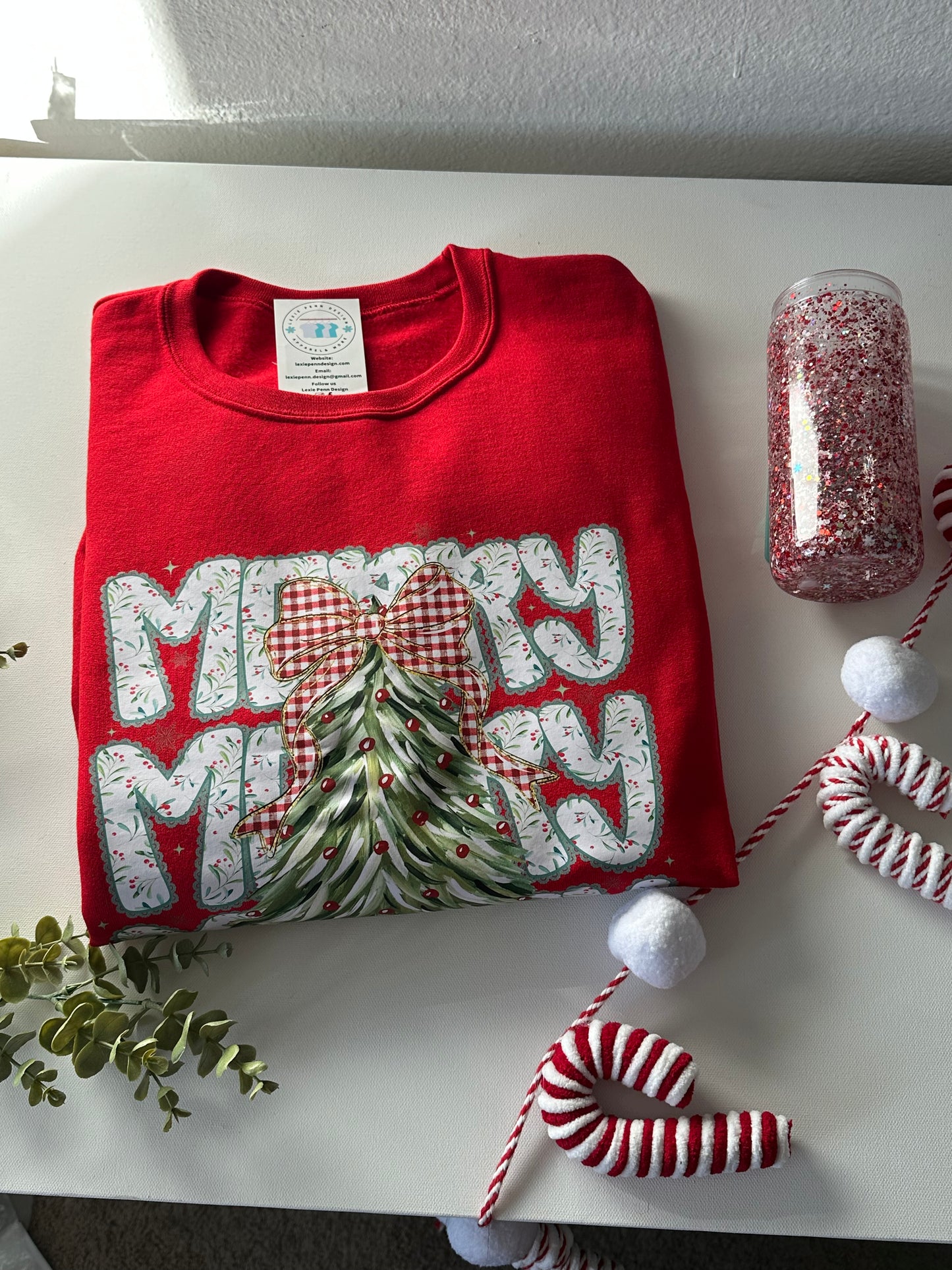 READY TO SHIP merry merry Christmas in red crewneck sweatshirt