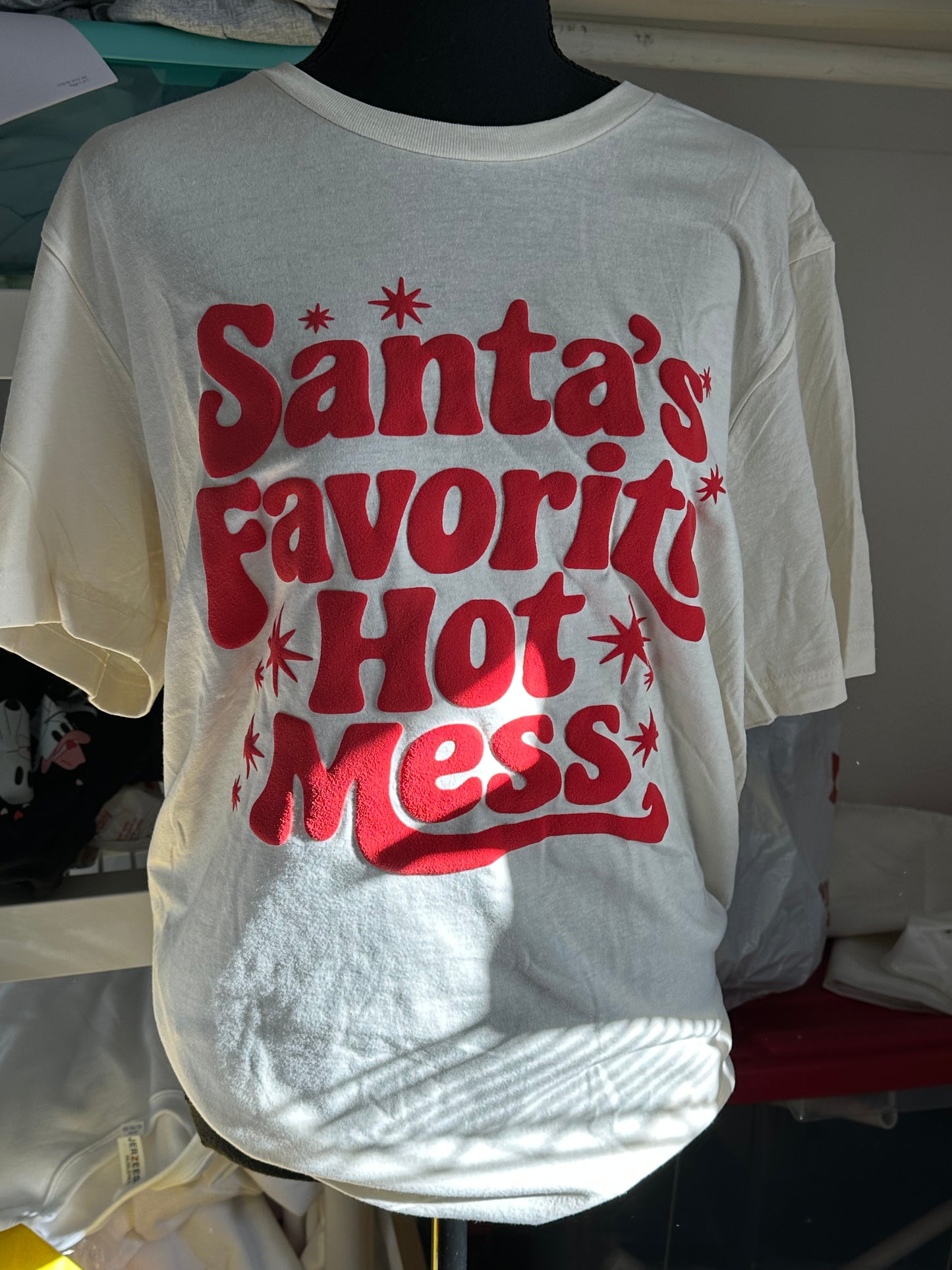 READY TO SHIP Santas Favorite Hot Mess Tee in Cream