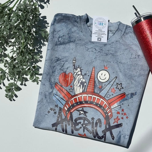 Liberty and Stars Tee in Blue color burst