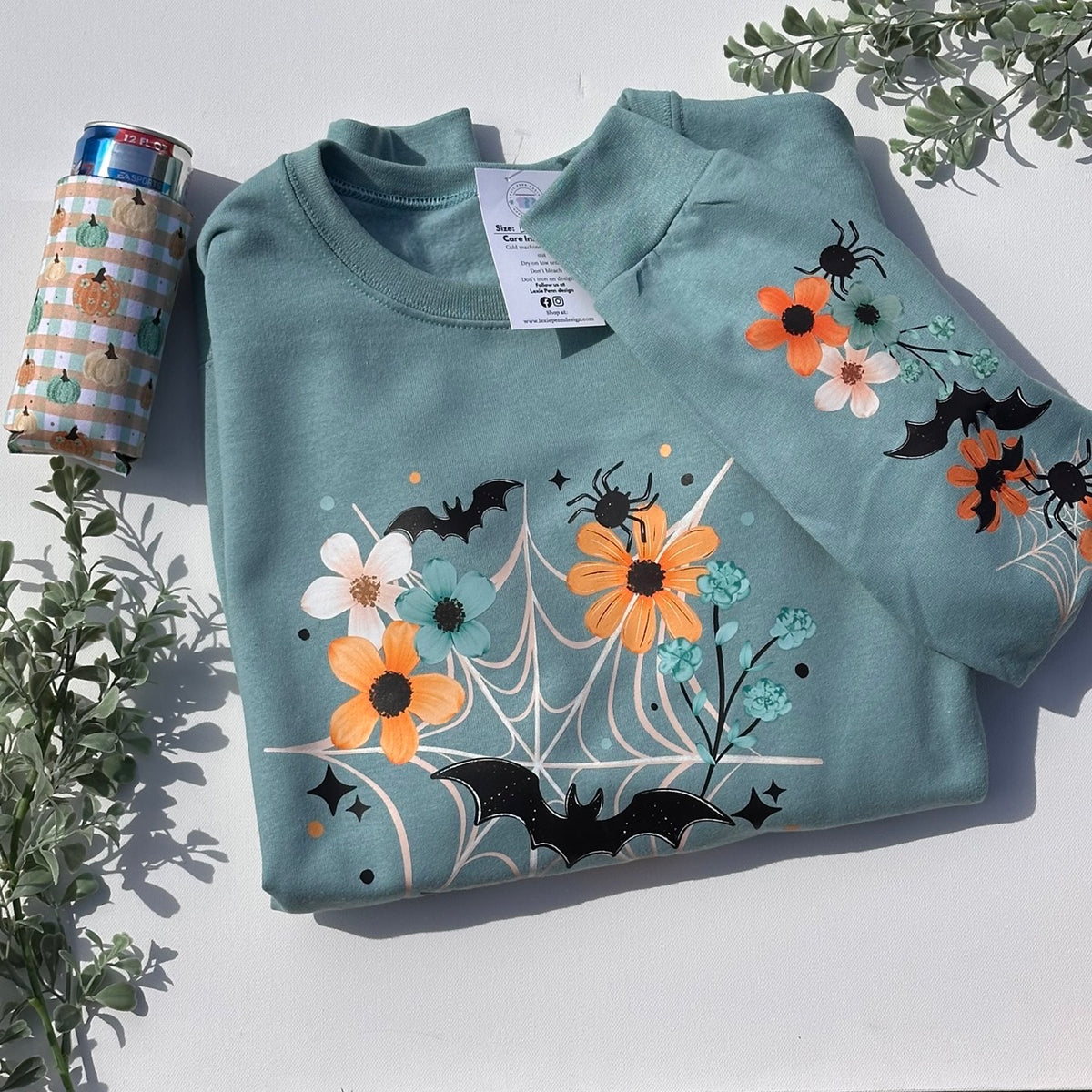 Halloween Floral Bats Sweatshirt in Sage