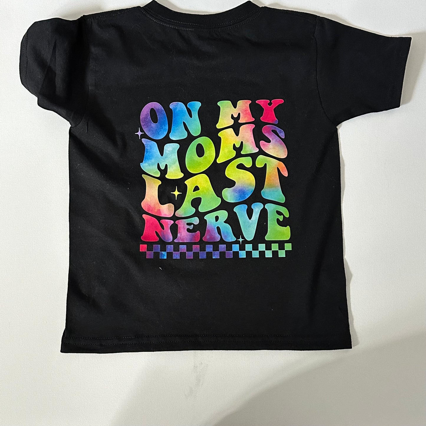 On moms last nerve tie dye kid t-shirt in black