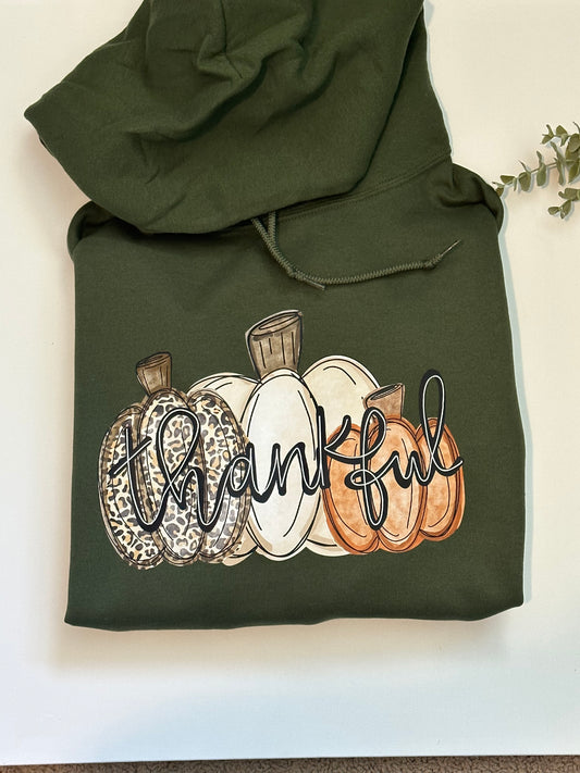 Thankful pumpkins dark green hooded sweatshirt