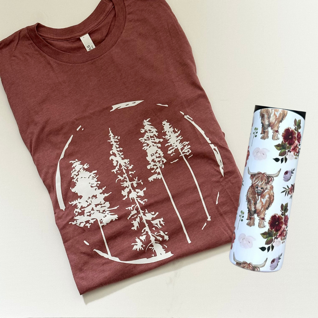 Into the woods t-shirt with cow tumbler bundle